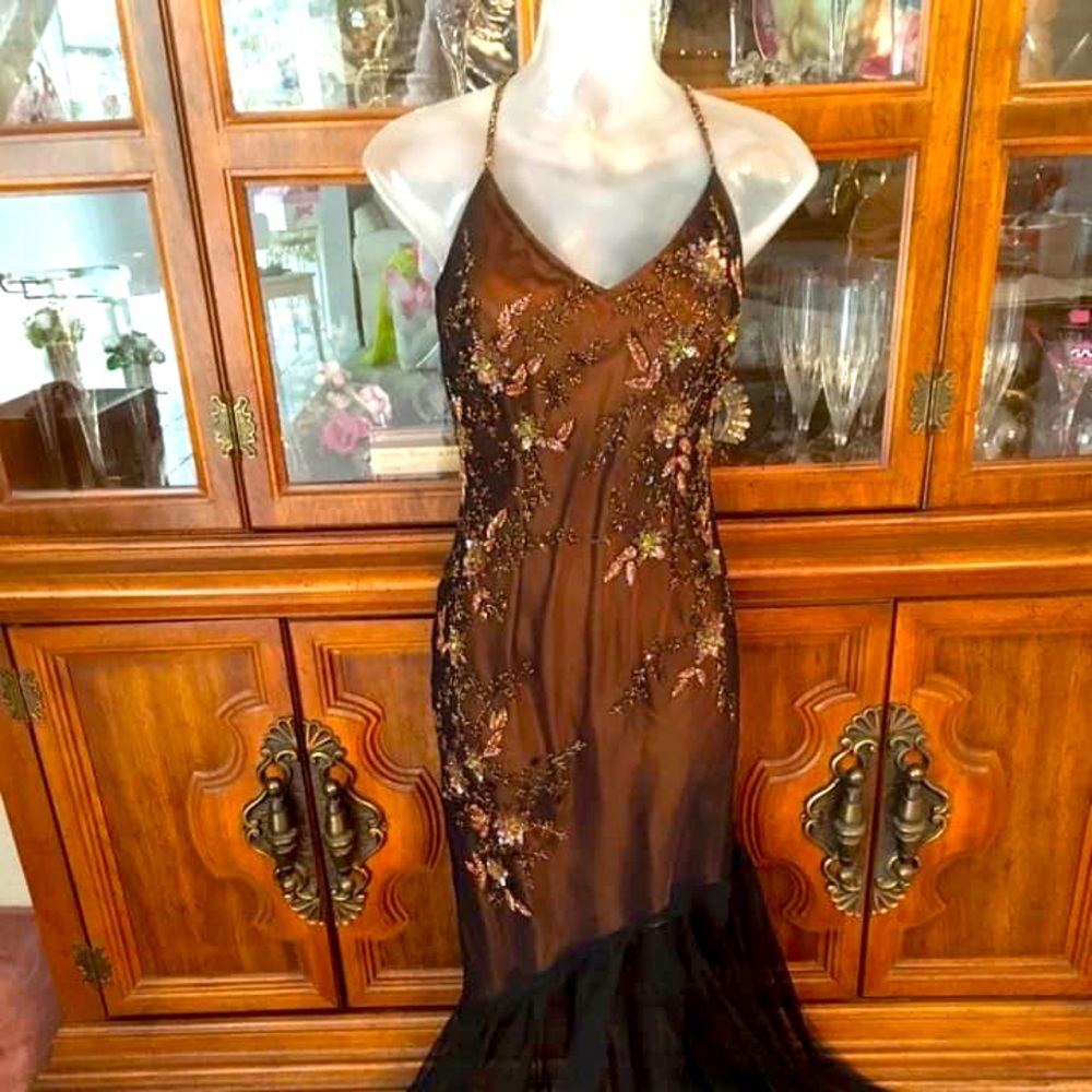 Scala chocolate brown iridescent formal dress. Size Large